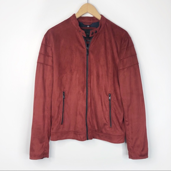 Zara Other - Zara Men’s Burgundy Faux Suede Moto Jacket